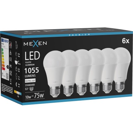 Mexen Nova 6x Ampoule LED E27, A60, 10W, Neutre - 4000K, 1055 lm - L100-E27-1040-01x06