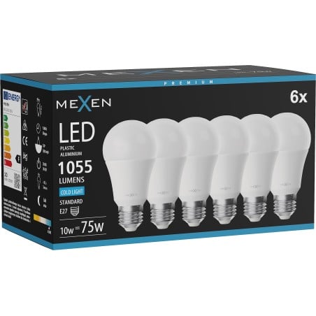 Mexen Nova 6x Ampoule LED E27, A60, 10W, Froid - 6500K, 1055 lm - L100-E27-1065-01x06