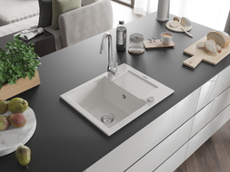 Mexen Enzo évier en granit 1 bac avec égouttoir 576 x 465 mm, blanc, siphon chromé - 6506571005-20
