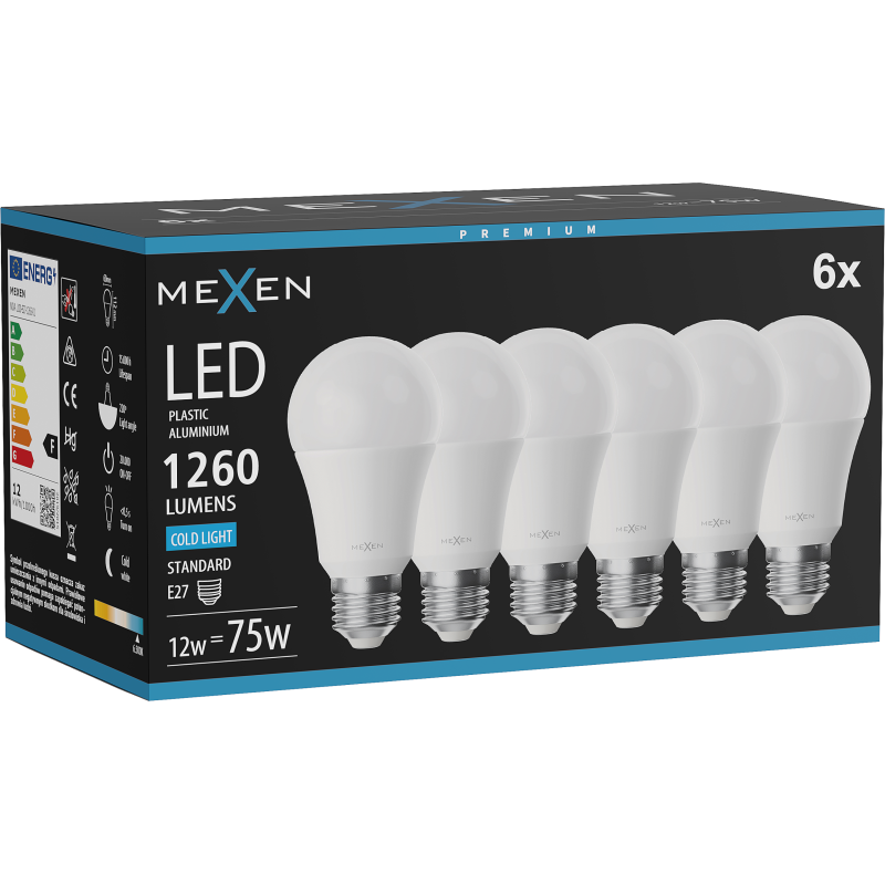 Mexen Nova 6x Ampoule LED E27, A60, 12W, Froid - 6500K, 1260 lm - L100-E27-1265-01x06