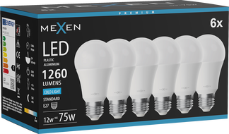 Mexen Nova 6x Ampoule LED E27, A60, 12W, Froid - 6500K, 1260 lm - L100-E27-1265-01x06