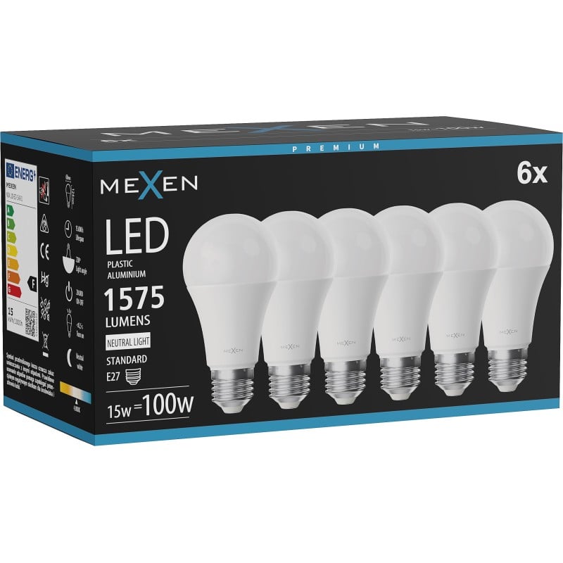 Mexen Nova 6x Ampoule LED E27, A60, 15W, Neutre - 4000K, 1575 lm - L100-E27-1540-01x06