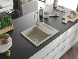 Mexen Enzo évier en granit à 1 cuve avec un égouttoir court 576 x 465 mm, Beige - 6506571005-69