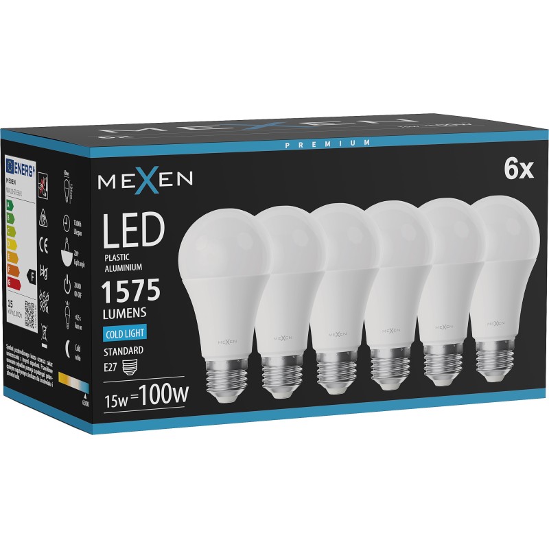 Mexen Nova 6x Ampoule LED E27, A60, 15W, Froid - 6500K, 1575 lm - L100-E27-1565-01x06