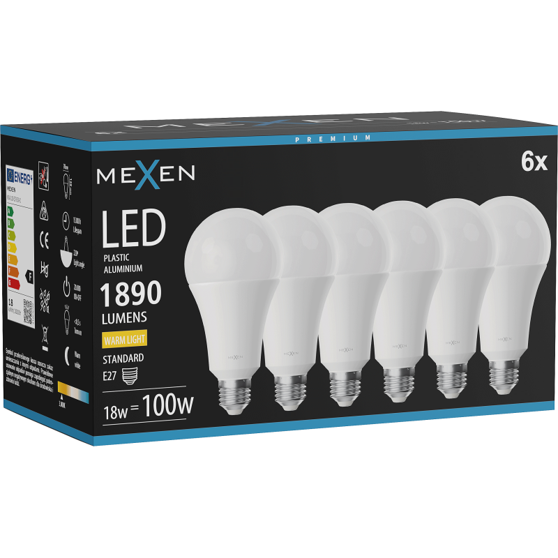 Mexen Nova 6x Ampoule LED E27, A70, 18W, Chaude - 3000K, 1890 lm - L100-E27-1830-01x06