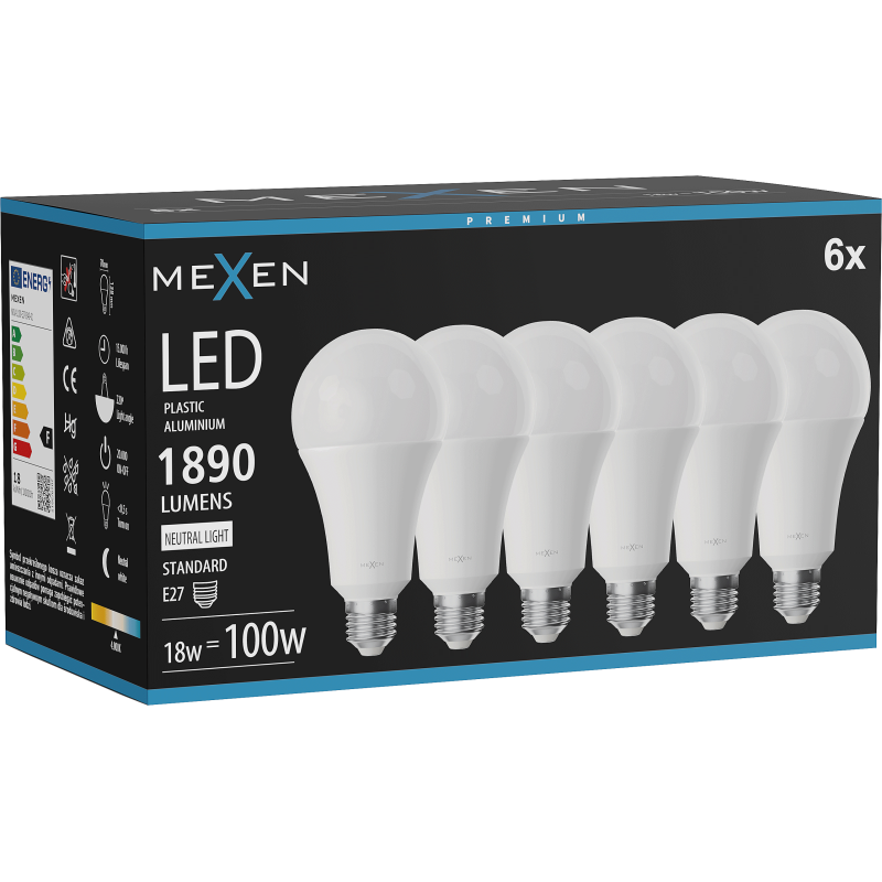 Mexen Nova 6x Ampoule LED E27, A70, 18W, Neutre - 4000K, 1890 lm - L100-E27-1840-01x06