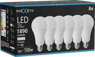 Mexen Nova 6x Ampoule LED E27, A70, 18W, Neutre - 4000K, 1890 lm - L100-E27-1840-01x06
