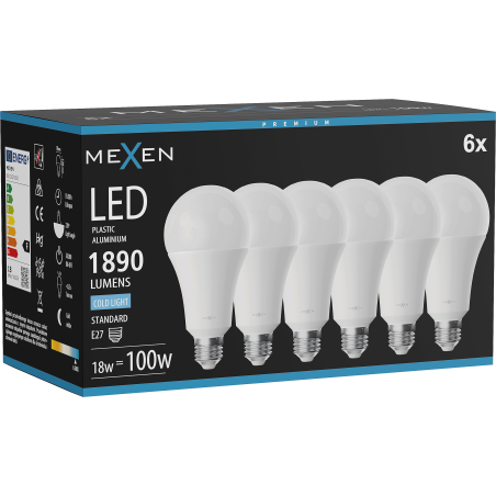 Mexen Nova 6x Ampoule LED E27, A70, 18W, Froide - 6500K, 1890 lm - L100-E27-1865-01x06