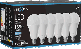 Mexen Nova 6x Ampoule LED E27, A70, 18W, Froide - 6500K, 1890 lm - L100-E27-1865-01x06