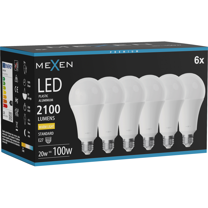 Mexen Nova 6x Ampoule LED E27, A70, 20W, Chaude - 3000K, 2100 lm - L100-E27-2030-01x06