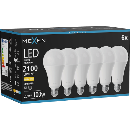 Mexen Nova 6x Ampoule LED E27, A70, 20W, Chaude - 3000K, 2100 lm - L100-E27-2030-01x06