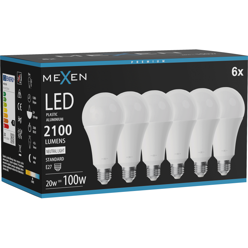 Mexen Nova 6x Ampoule LED E27, A70, 20W, Neutre - 4000K, 2100 lm - L100-E27-2040-01x06