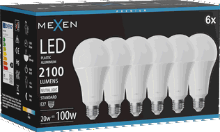 Mexen Nova 6x Ampoule LED E27, A70, 20W, Neutre - 4000K, 2100 lm - L100-E27-2040-01x06