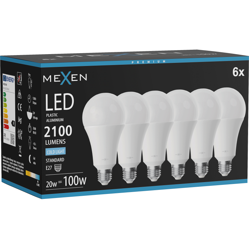 Mexen Nova 6x Ampoule LED E27, A70, 20W, Froid - 6500K, 2100 lm - L100-E27-2065-01x06