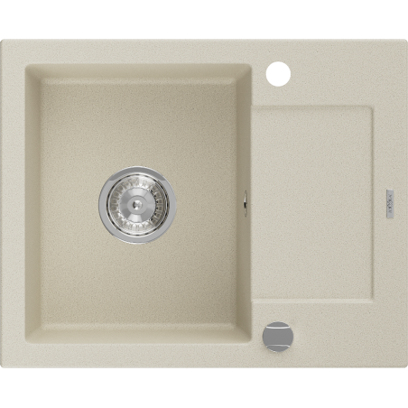 Mexen Enzo évier en granit 1 bac avec égouttoir 576 x 465 mm, beige, siphon chromé - 6506571005-69