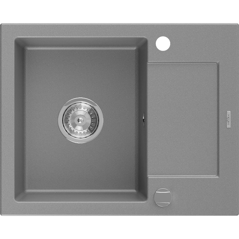 Mexen Enzo évier en granit 1 bac avec égouttoir 576 x 465 mm, gris, siphon chromé - 6506571005-71