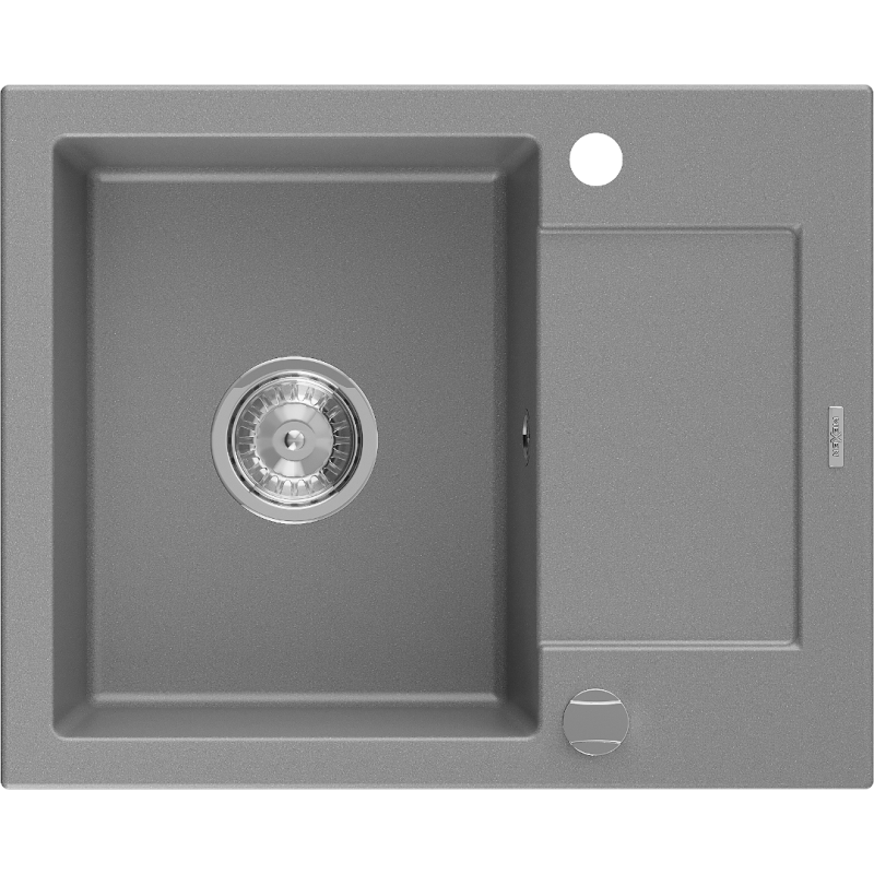Mexen Enzo évier en granit à 1 bac avec égouttoir 576 x 465 mm, gris, siphon chromé - 6506571005-71