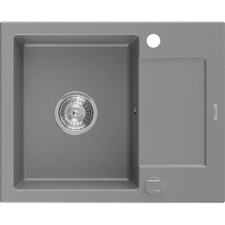 Mexen Enzo évier en granit 1 bac avec égouttoir 576 x 465 mm, gris, siphon chromé - 6506571005-71
