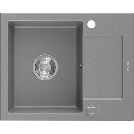 Mexen Enzo évier en granit à 1 bac avec égouttoir 576 x 465 mm, gris, siphon chromé - 6506571005-71