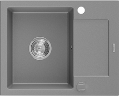 Mexen Enzo évier en granit à 1 bac avec égouttoir 576 x 465 mm, gris, siphon chromé - 6506571005-71