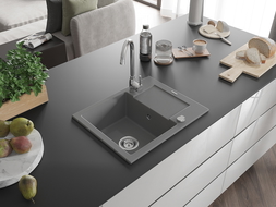 Mexen Enzo évier en granit à 1 cuve avec un égouttoir court 576 x 465 mm, Gris - 6506571005-71
