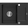 Mexen Enzo évier de cuisine en granit à 1 bac avec égouttoir 576 x 465 mm, noir/argent métallisé, siphon chromé - 6506571005-73