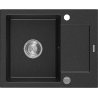 Mexen Enzo évier en granit 1-bac avec égouttoir 576 x 465 mm, noir/argent métallique, siphon chromé - 6506571005-73