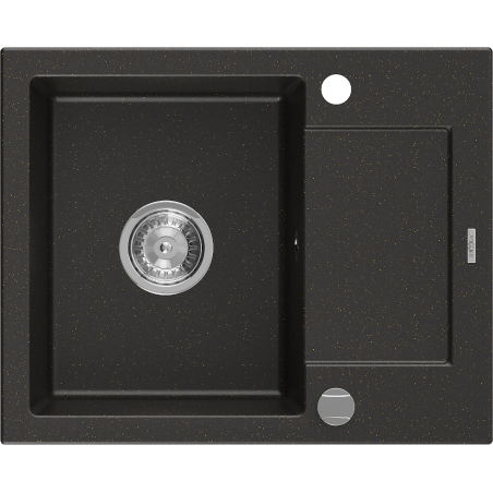 Mexen Enzo évier en granit 1 bac avec égouttoir 576 x 465 mm, noir/doré métallisé, siphon chromé - 6506571005-75