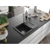 Mexen Enzo évier en granit 1 bac avec égouttoir 576 x 465 mm, noir, siphon chromé - 6506571005-77