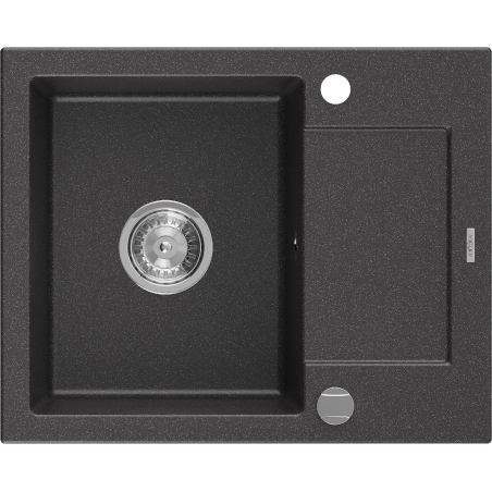 Mexen Enzo évier en granit à 1 bac avec égouttoir 576 x 465 mm, noir moucheté, siphon chromé - 6506571005-76