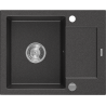 Mexen Enzo évier en granit à 1 bac avec égouttoir 576 x 465 mm, noir moucheté, siphon chromé - 6506571005-76