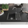 Mexen Enzo évier en granit à 1 bac avec égouttoir 576 x 465 mm, noir moucheté, siphon chromé - 6506571005-76
