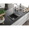 Mexen Enzo évier en granit à 1 bac avec égouttoir 576 x 465 mm, noir moucheté, siphon chromé - 6506571005-76