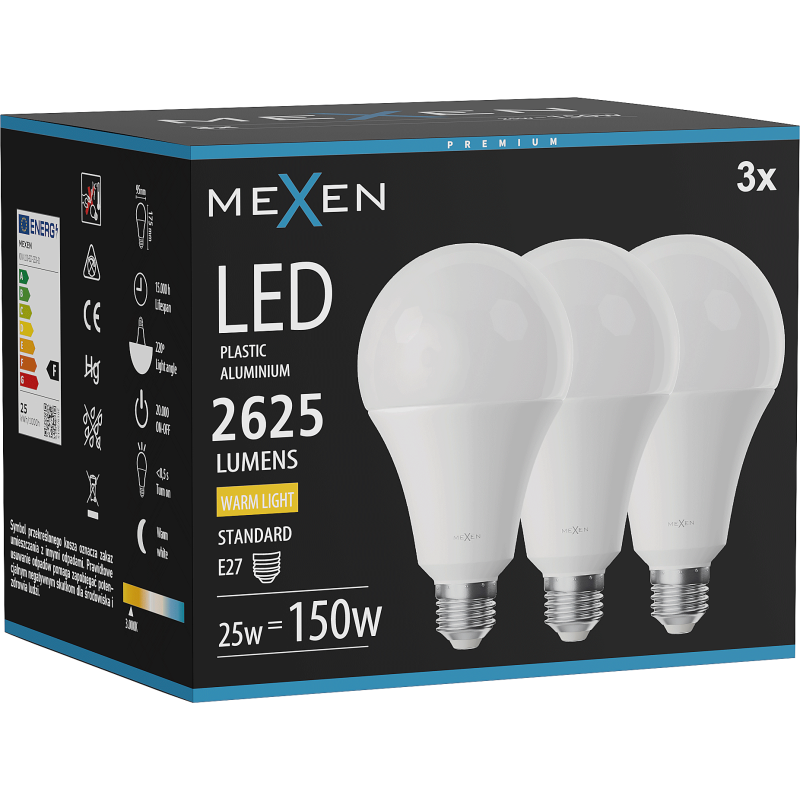 Mexen Nova 3x Ampoule LED E27, A95, 25W, Chaude - 3000K, 2625 lm - L100-E27-2530-01x03