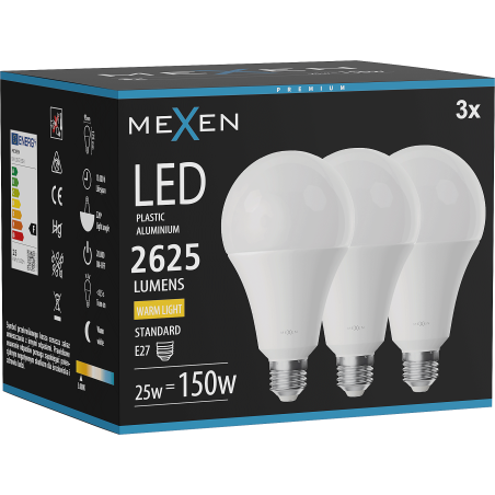Mexen Nova 3x Ampoule LED E27, A95, 25W, Chaude - 3000K, 2625 lm - L100-E27-2530-01x03