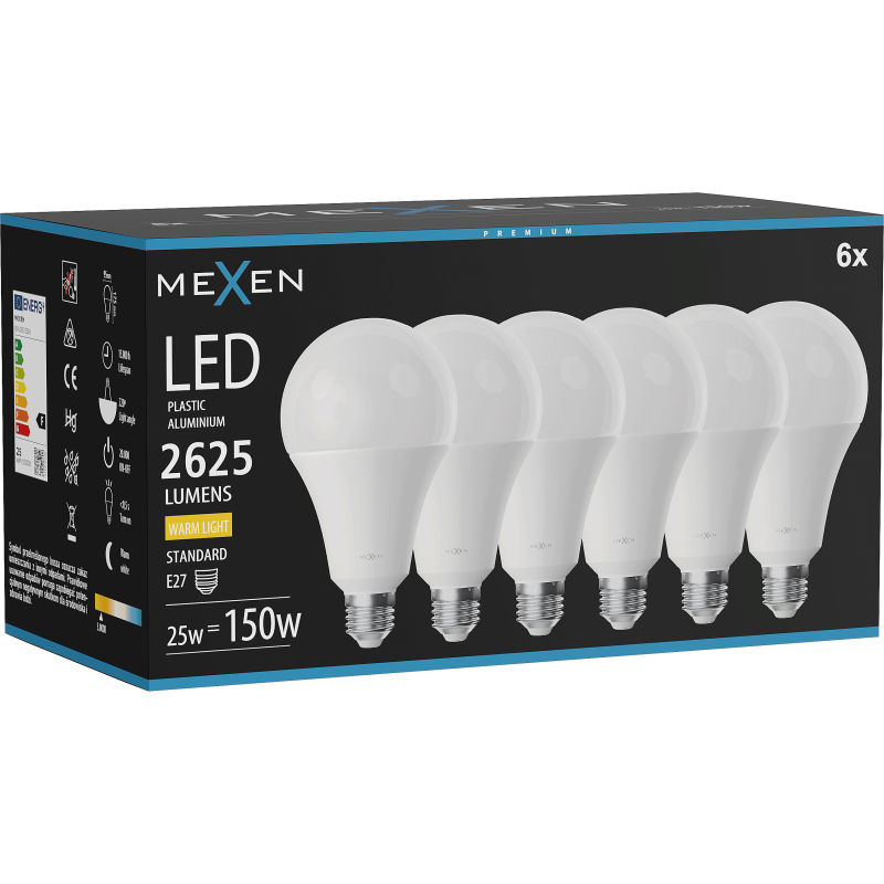Mexen Nova 6x Ampoule LED E27, A95, 25W, Chaud - 3000K, 2625 lm - L100-E27-2530-01x06