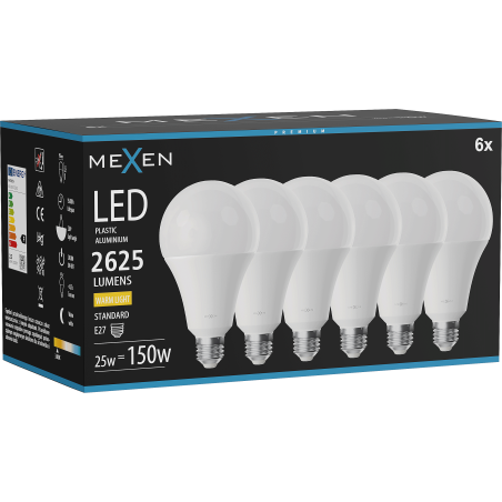Mexen Nova 6x Ampoule LED E27, A95, 25W, Chaud - 3000K, 2625 lm - L100-E27-2530-01x06
