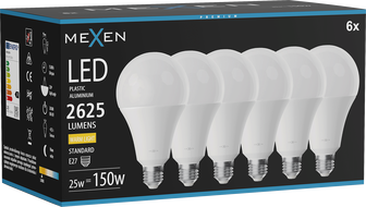 Mexen Nova 6x Ampoule LED E27, A95, 25W, Chaud - 3000K, 2625 lm - L100-E27-2530-01x06