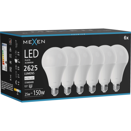 Mexen Nova 6x Ampoule LED E27, A95, 25W, Neutre - 4000K, 2625 lm - L100-E27-2540-01x06