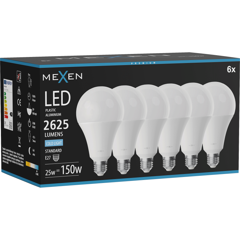 Mexen Nova 6x Ampoule LED E27, A95, 25W, Froid - 6500K, 2625 lm - L100-E27-2565-01x06