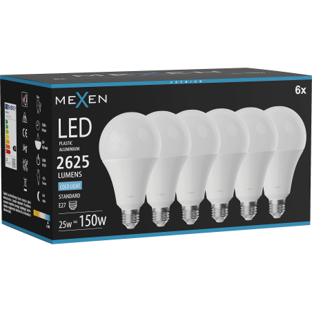 Mexen Nova 6x Ampoule LED E27, A95, 25W, Froid - 6500K, 2625 lm - L100-E27-2565-01x06