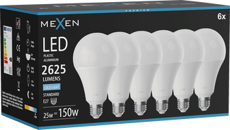 Mexen Nova 6x Ampoule LED E27, A95, 25W, Froid - 6500K, 2625 lm - L100-E27-2565-01x06