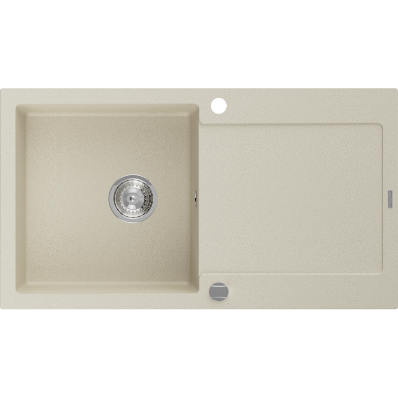 Mexen Leo évier en granit 1 bac avec égouttoir 900 x 500 mm, beige, siphon chromé - 6501901010-69