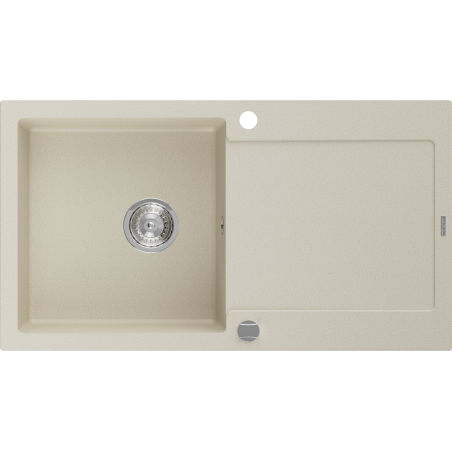 Mexen Leo évier en granit à 1 bac avec égouttoir 900 x 500 mm, beige, siphon chromé - 6501901010-69