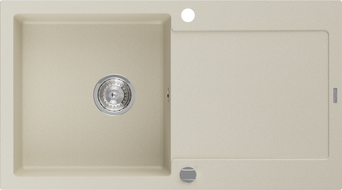 Mexen Leo évier en granit à 1 bac avec égouttoir 900 x 500 mm, beige, siphon chromé - 6501901010-69