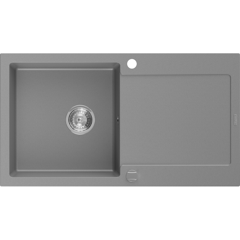 Mexen Leo évier de cuisine en granit 1 bac avec égouttoir 900 x 500 mm, gris, siphon chromé - 6501901010-71