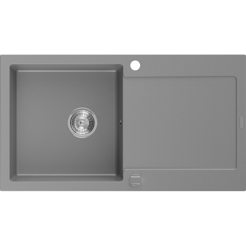 Mexen Leo évier en granit 1 bac avec égouttoir 900 x 500 mm, gris, siphon chrome - 6501901010-71