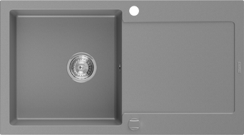 Mexen Leo évier de cuisine en granit 1 bac avec égouttoir 900 x 500 mm, gris, siphon chromé - 6501901010-71