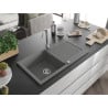 Mexen Leo évier en granit 1 bac avec égouttoir 900 x 500 mm, gris, siphon chrome - 6501901010-71