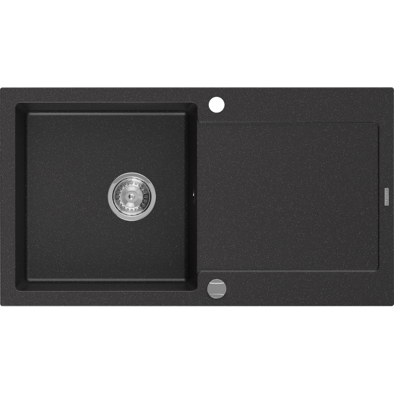 Mexen Leo évier en granit 1 bac avec égouttoir 900 x 500 mm, noir/métallisé argent, siphon chromé - 6501901010-73